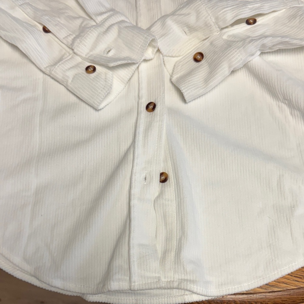 HOTTOUCH M NWT CORDUROY White Button-Up Ribbed TUNIC SHACKET Top - Picture 8 of 9